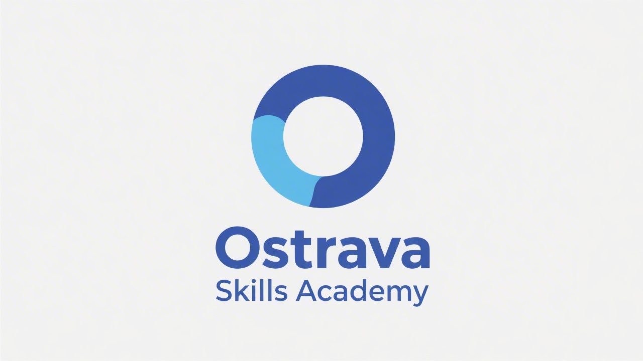 Minimal logo featuring a stylized letter O and the text Ostrava Skills Academy in a clean sans-serif, flat two-tone blue design, easy to reproduce.